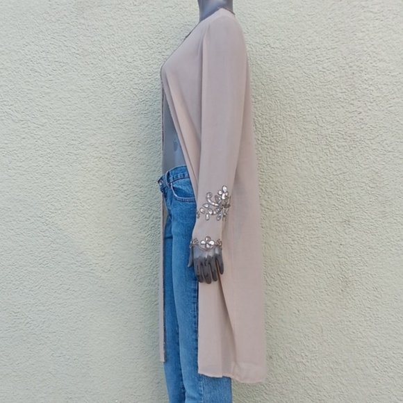 METROSTYLE LADIES VVINTAGE SEE-THRU HOUSE COAT W/STONE EMBELLISHED SLEEVES - Picture 11 of 17